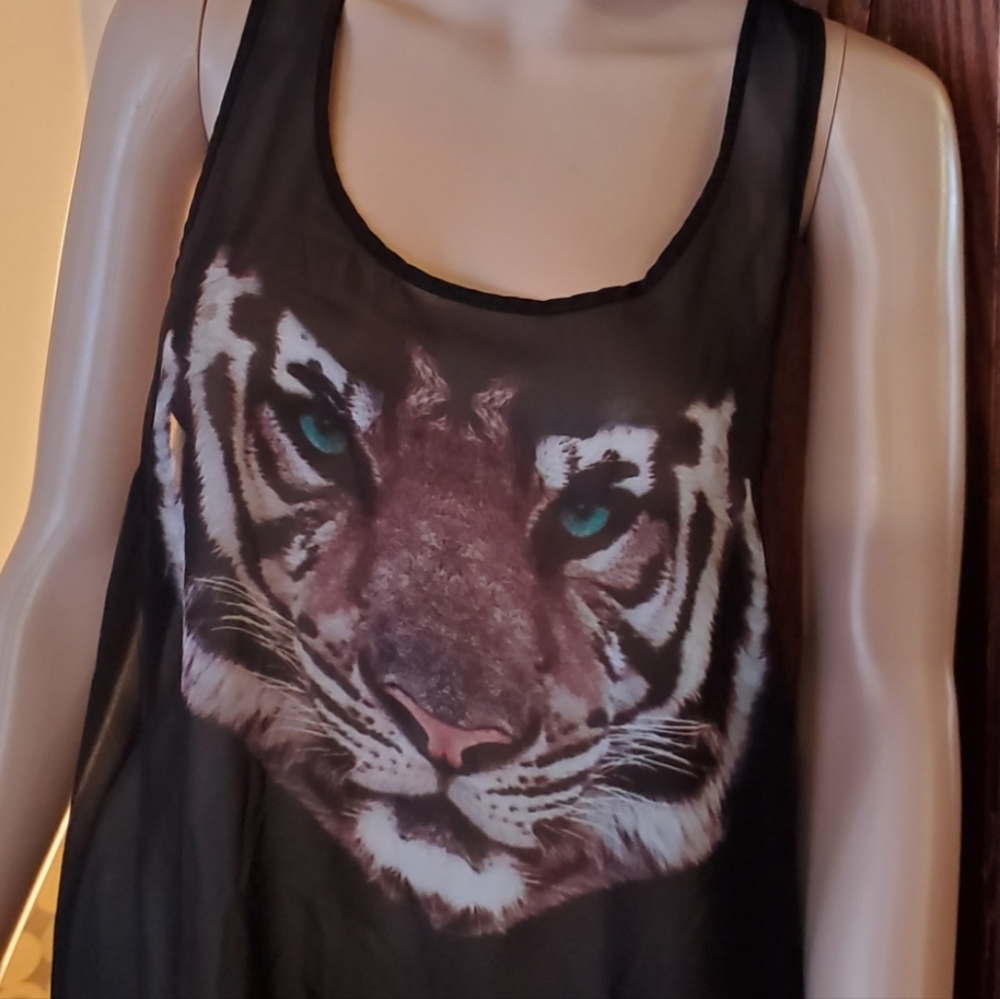 H&M Divided Black Sheer Tiger Sleeveless Top
